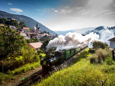 Murtalbahn mit Murau im Hintergrund | © Steiermark Tourismus | Tom Lamm